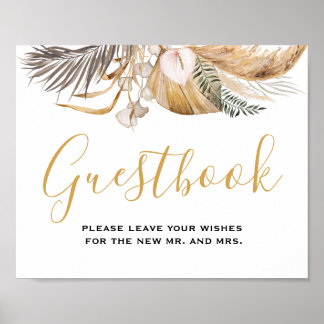 Poster Sinal de Guestbook de Casamento Floral de Folha Mí
