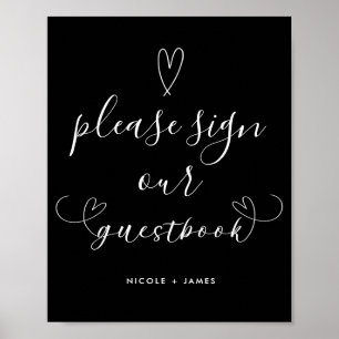 Poster Sinal de Guestbook de Casamento Preto e Branco Mod