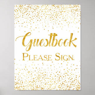 Pôster Sinal de Guestbook de Confetti de Glitter Dourado