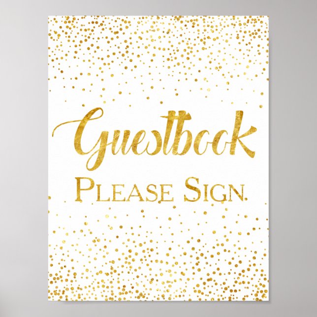 Pôster Sinal de Guestbook de Confetti de Glitter Dourado  (Frente)