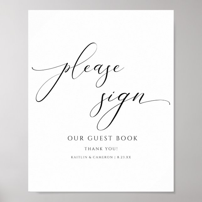 Poster Sinal de Guestbook de Retrato Retrato Elegante (Frente)