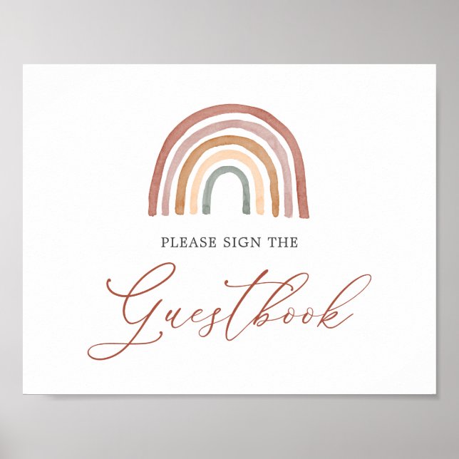 Poster Sinal de Guestbook do Chá de fraldas Arco-Íris (Frente)