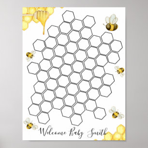 Poster Sinal de Guestbook do Chá de fraldas Bee Honeycomb