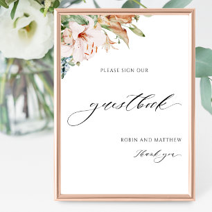 Poster Sinal de Guestbook Elegante Earthy Blooms