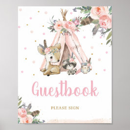 Poster Sinal de Guestbook Floral Boho
