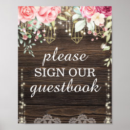 Poster Sinal de Guestbook Floral de Casamento Russo