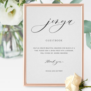 Poster Sinal de Guestbook Jenga para Casamento de Script