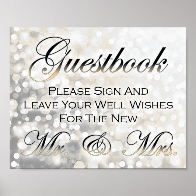 Poster Sinal de Guestbook Preto e Dourado (Frente)