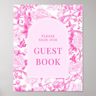 Poster Sinal de Guestbook Rosa Fuchsia Chinoiserie Porcel
