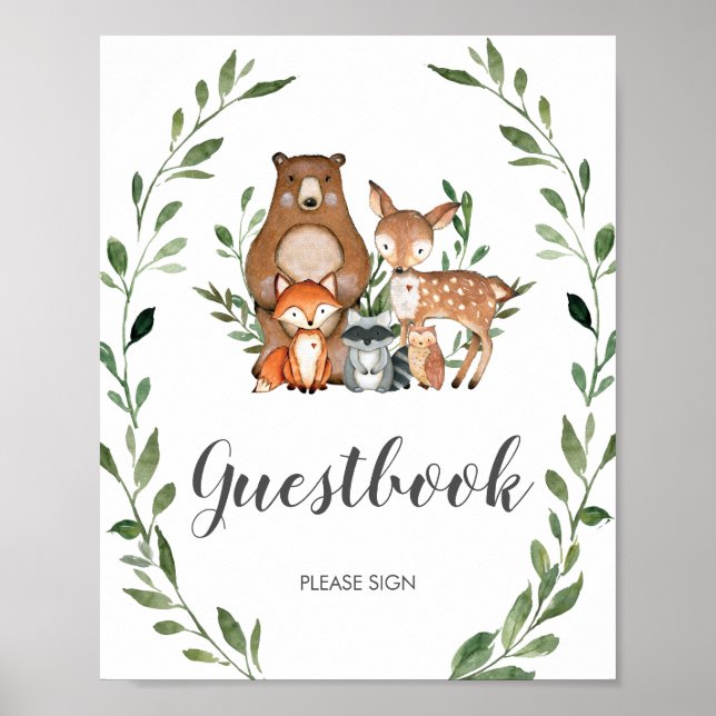 Poster Sinal de Guestbook Rustic Greenerescer Woodland (Frente)