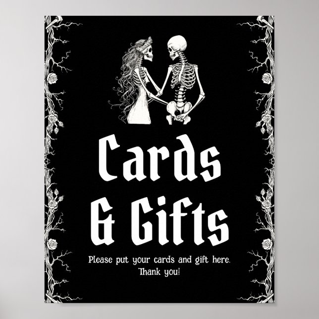 Poster Sinal de Halloween Skeleton Wedds Cards e Presente (Frente)