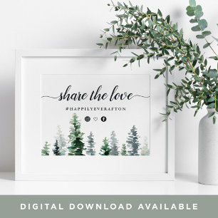 Poster Sinal de Hashtag de Casamento de Grove de Madeira