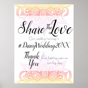 Poster Sinal de Hashtag de Casamento de Mandala Sunset