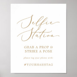 Poster Sinal de hashtag de casamento delicado em ouro par