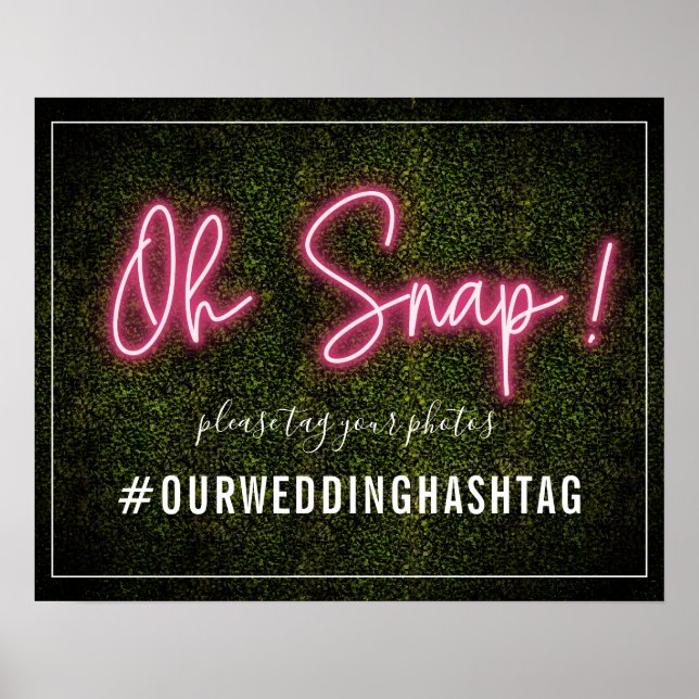 Poster Sinal de Hashtag de Casamento Neon Boxwood (Frente)