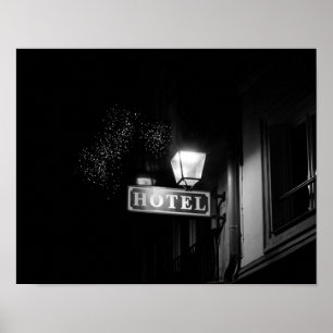 Poster Sinal de hotel Vintage, luz de rua e muitas luzes