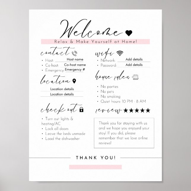 Poster Sinal de Informações Essenciais do Airbnb - Regras (Frente)