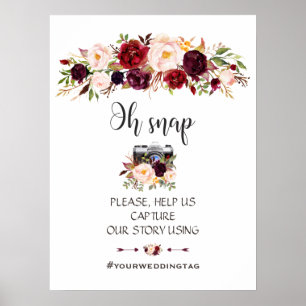 Poster Sinal de Instagrama Floral Oh Snap, Red Marsala