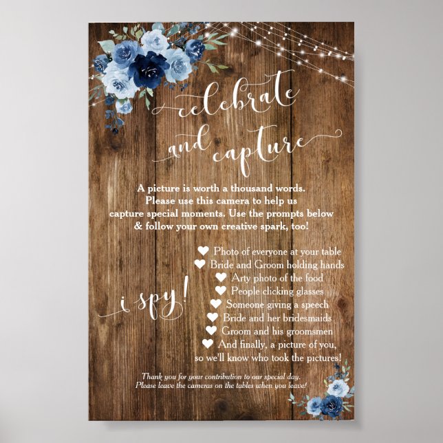 Poster Sinal de instruções da câmera descartável azul flo (Frente)