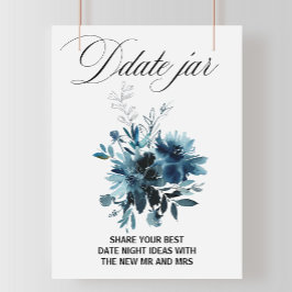 Poster Sinal de Jarro de Data Floral Azul Marinho Celesti