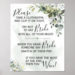 Poster Sinal de jogo Clothespin Eucalyptus greenery