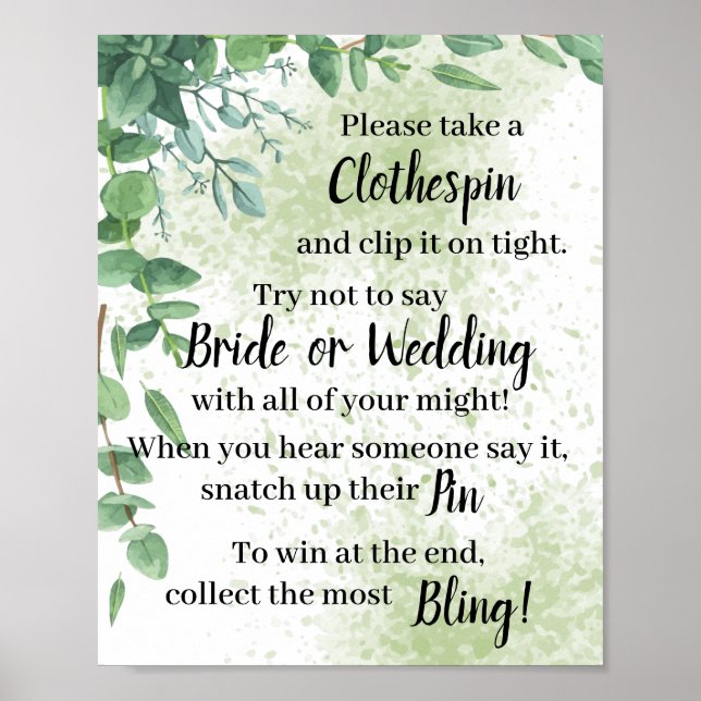 Poster Sinal de Jogo de Chuveiro de Eucalipto com Molas (Frente)