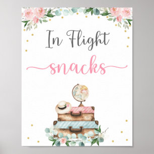 Poster Sinal de Lanche de Viagem Floral em Ouro Rosa para