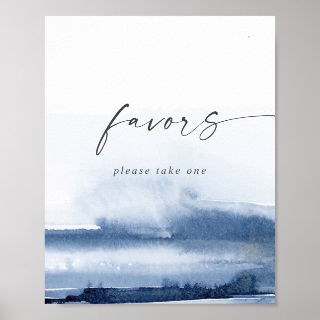 Poster Sinal de Lembranças de Casamento Azul | Aquarela M (Frente)