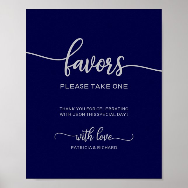 Poster Sinal de Lembranças de Casamento Azul Nobre Prata (Frente)