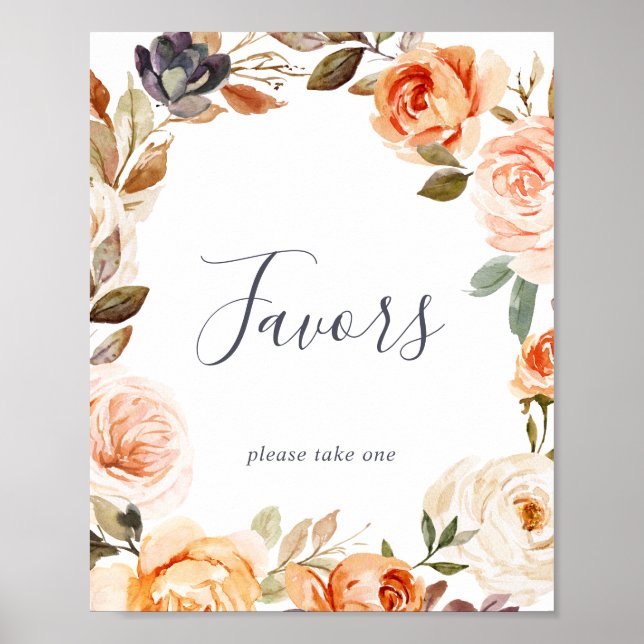 Poster Sinal de Lembranças de Casamento Florais Terra Rús (Frente)