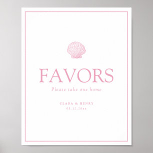 Poster Sinal de Lembranças de Casamento Rosa Bege Concha