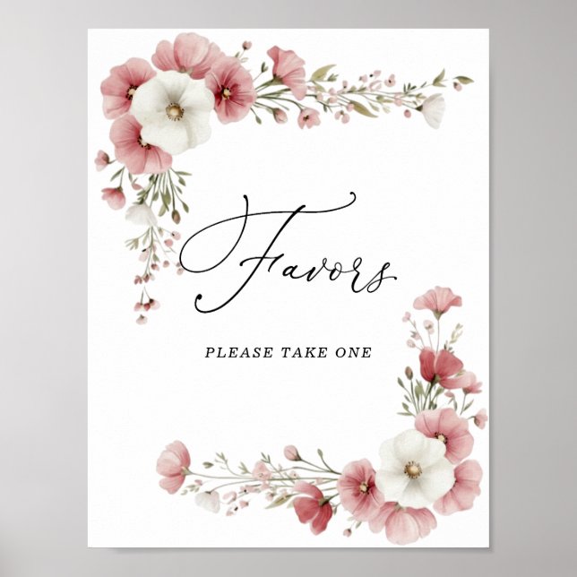 Poster Sinal de Lembranças de Chá de Noiva com Flores Sil (Frente)