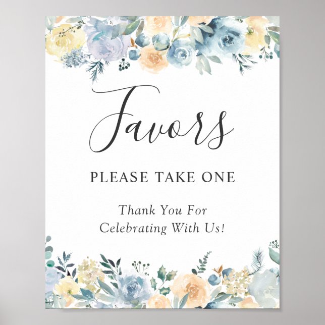 Poster Sinal de Lembrancinhas de Casamento Floral Azul Em (Frente)
