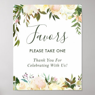 Poster Sinal de Lembrancinhas de Casamento Floral Branco 