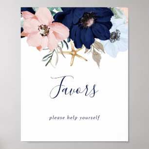 Poster Sinal de Lembrancinhas de Casamento Floral Náutico