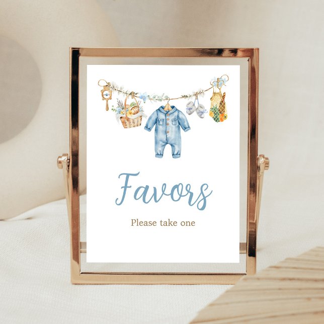 Poster Sinal de Lembrancinhas de Chá de Bebê Menino Culti (Blue Locally Grown Baby Shower Favors Sign)