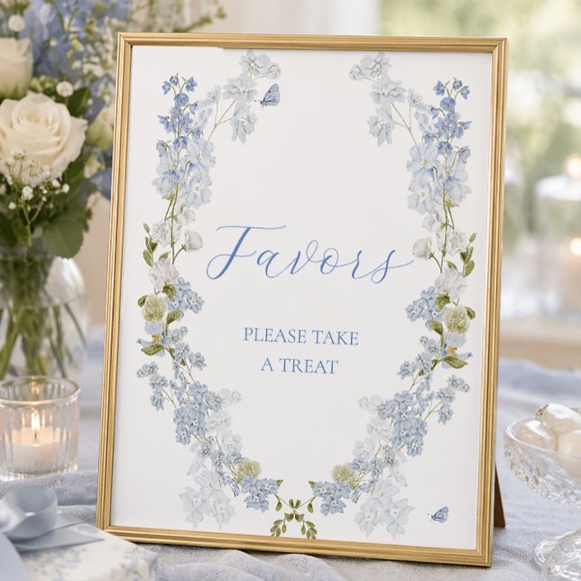 Poster Sinal de Lembrancinhas de Flores Azuis (Criador carregado)