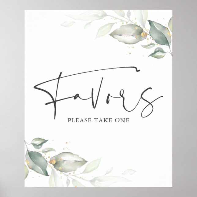 Poster Sinal de Lembrancinhas de Folhas e Verde Água Dour (Frente)