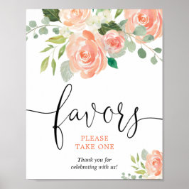 Poster Sinal de lembrancinhas florais verde de pêssego po