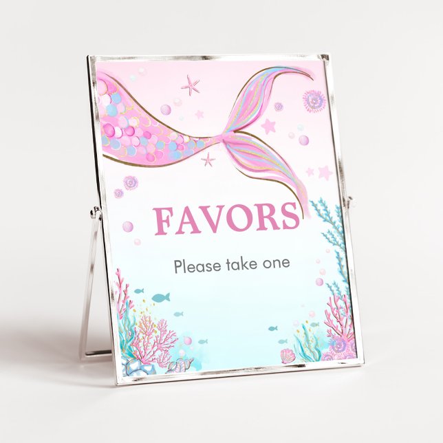 Poster Sinal de Lembrancinhas para Chá de Bebê de Sereia (Under the Sea Baby Shower Favors Sign)