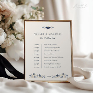 Poster Sinal de Linha de Tempo de Casamento Floral Azul M