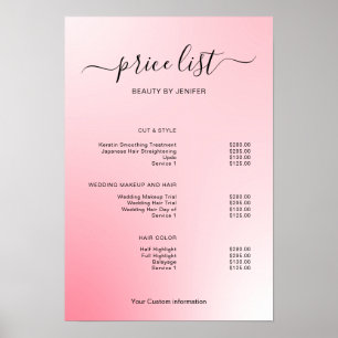 Poster Sinal de Lista de Preços de Salão Minimalista Mode