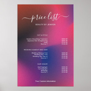 Poster Sinal de Lista de Preços de Salão Minimalista Mode