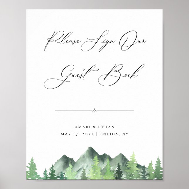 Poster Sinal de Livro de Convidado da Floresta Woodland (Frente)