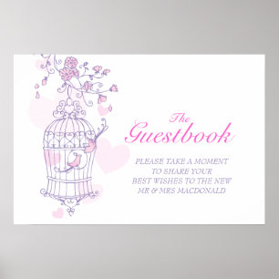 Poster Sinal de livro de convidado de casamento, amor pás