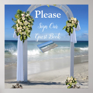 Poster Sinal de Livro de Convidado de Casamento de Praia