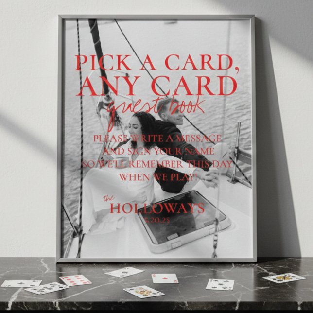 Poster Sinal de Livro de Convidado de Placa de Reprodução (Modern Handwritten Playing Card Guest Book Sign)