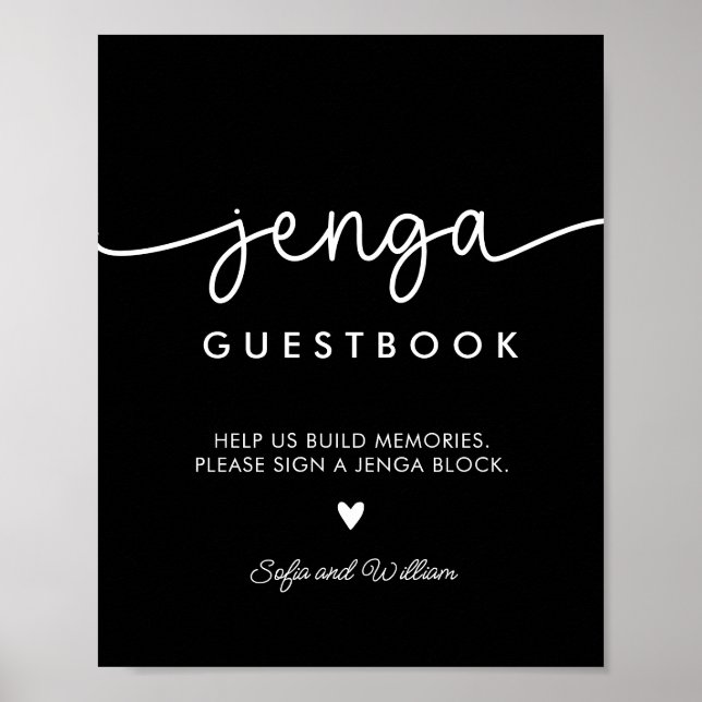 Poster Sinal de Livro de Convidado Jenga para Casamento P (Frente)