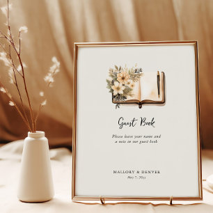 Poster Sinal de Livro de Convidado Rustic Vintage Neutral
