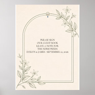 Poster Sinal de Livro de Hóspedes de Casamento Botânico d